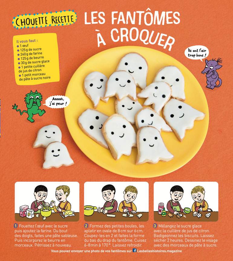 Recette “Les fantômes à croquer”, Les Belles Histoires n°586, octobre 2021