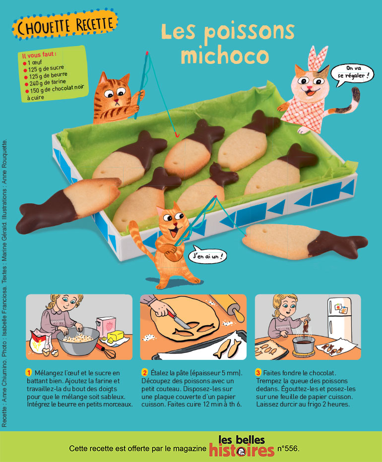 Recette pour le 1er avril du magazine Les Belles Histoires : les poissons michoco.