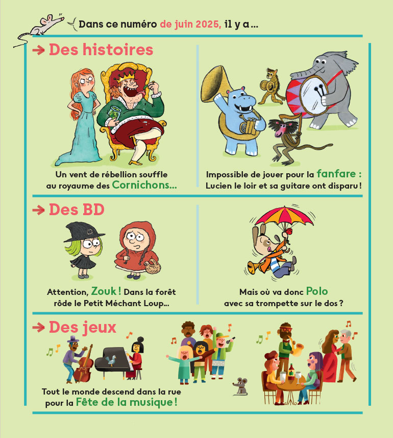 Sommaire du magazine Les Belles Histoires n°630, juin 2025 - La Princesse
du royaume
des Cornichons.
